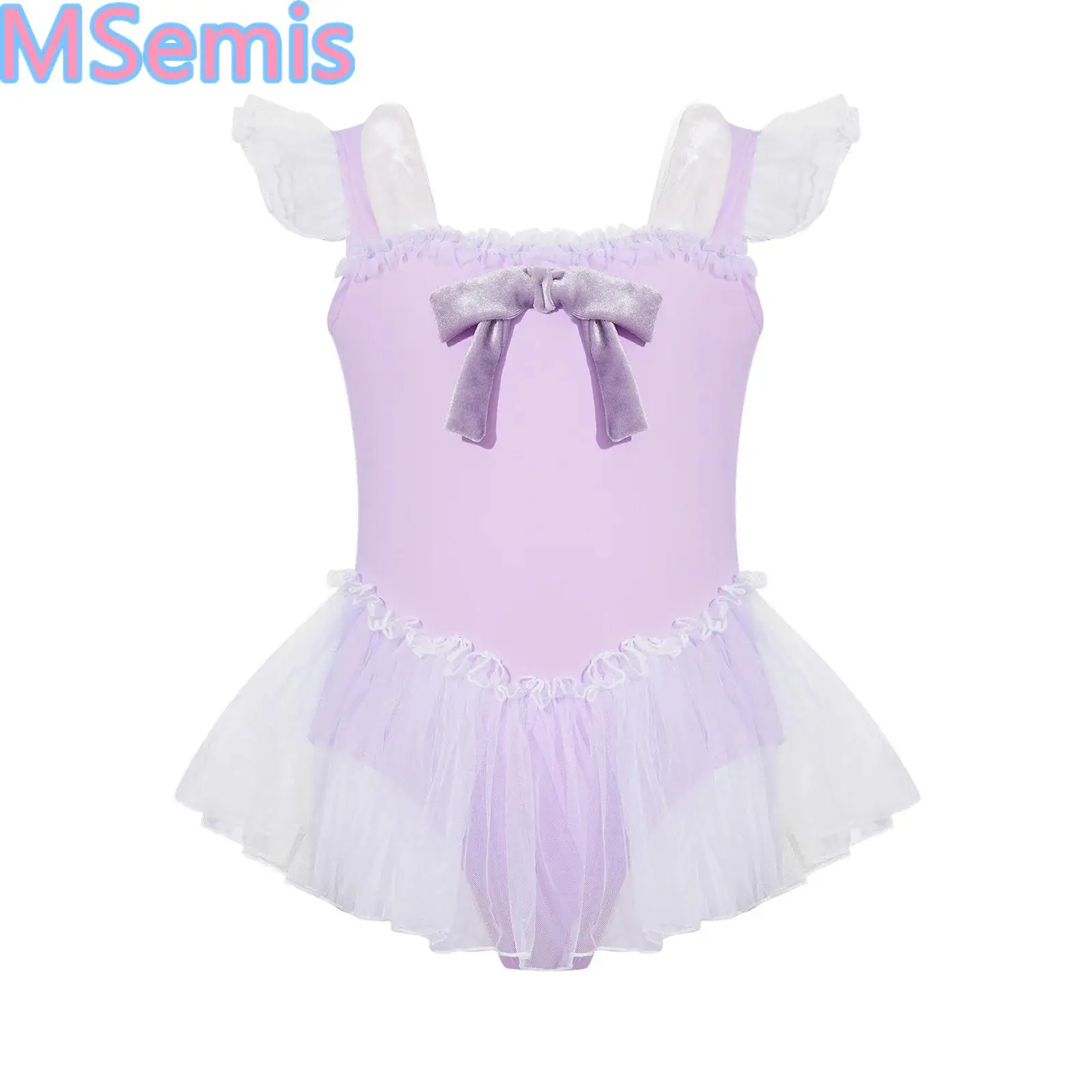 

Ballerina Dress For Girls Long Sleeve/Ruffle Sleeve Gymnastics Leotard Ballet Dance Dress Velvet Bowknot Ice Skating Dance Wear