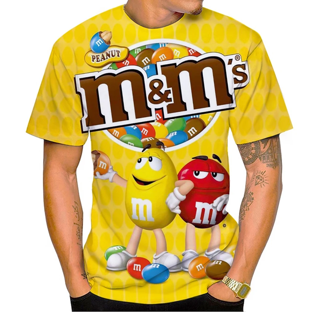 M&m's Chocolate Beans 3D Printed T-shirt Fashion Casual Round Neck Pullover Men and Women Cute and Funny Short-sleeved T-shirt