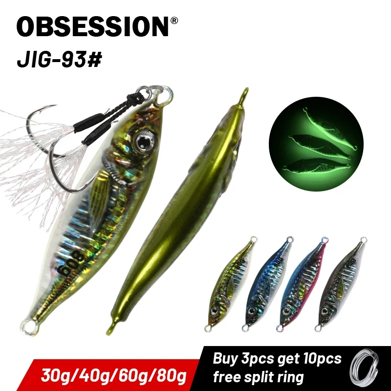 OBSESSION 60g 80g Metal Jig Little Jack Fishing Lure Micro Jigging Lure 3D Print Slow Shore Casting Spoon Bait With Assist Hooks