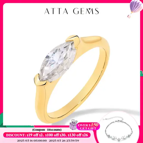 ATTAGEMS S925 실버 솔리드 14K 18K 골드 후작 컷 1CT Moissanite 다이아몬드 반지 여성용 남성용 D 컬러 인증 보석