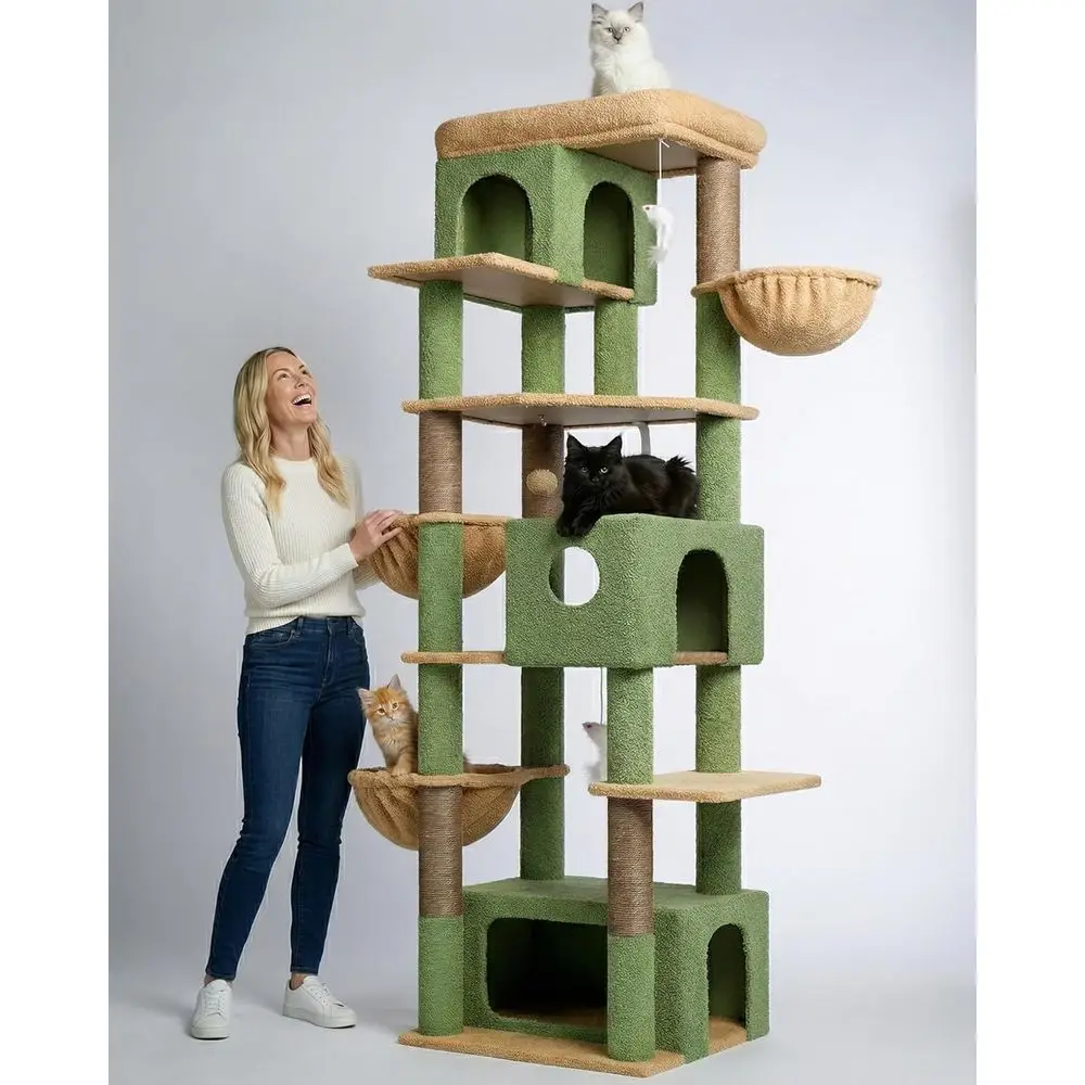 

Многоуровневый кошачий комплекс в форме кактуса высотой 80 дюймов с 3 домиками и 3 корзинами для крупных кошек