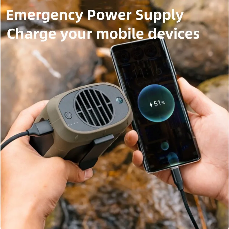 8000mAh معلقة الرقبة/الخصر مروحة USB صغيرة محمولة قابلة للشحن للتخييم في الهواء الطلق المشي لمسافات طويلة تسلق الجري الرياضة
