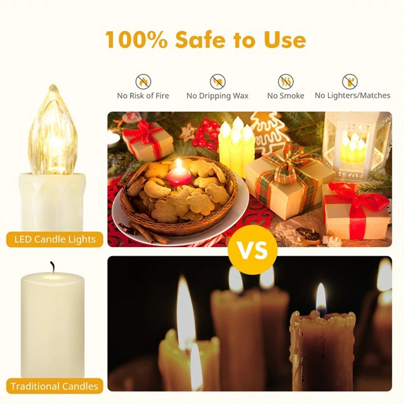 40 PCS waterproof Christmas Tree Candles With Timer Remote 2024 New Year Home decoration Candle Flameless Flashing LED Candles