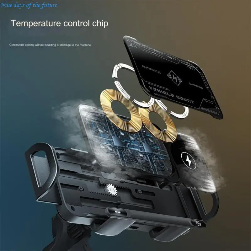 Automatic Clamp Rotating Car Phone Mount Stand With Wireless Charging With 90° Rotation For Smartphones Tablets E65A
