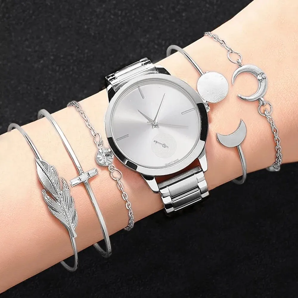 Women Watch Set Luxury Silver Dress Quartz Watch Bracelet Ladies Sports Wrist Watch Clock Gift Woman Relogio Feminino 2023