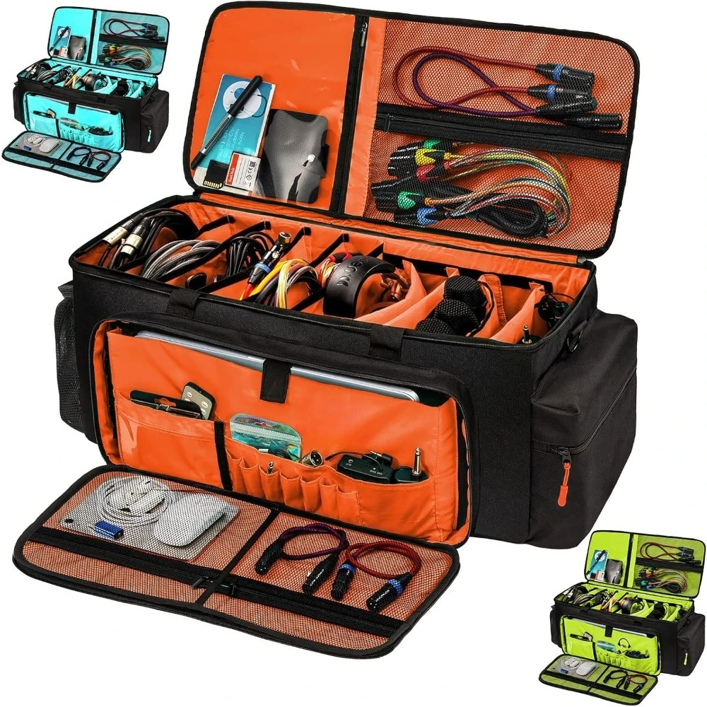 

Large DJ Cable Organizer Bag Travel Storage Case with Padded Bottom and Dividers for Equipment Accessories