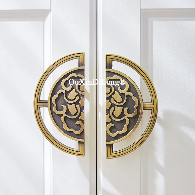 Retro 2PCS/2Pairs Solid Brass Bronze Furniture Pulls Handles Drawer Knobs Cupboard Wardrobe Kitchen Closet Dresser Cabinet Pulls