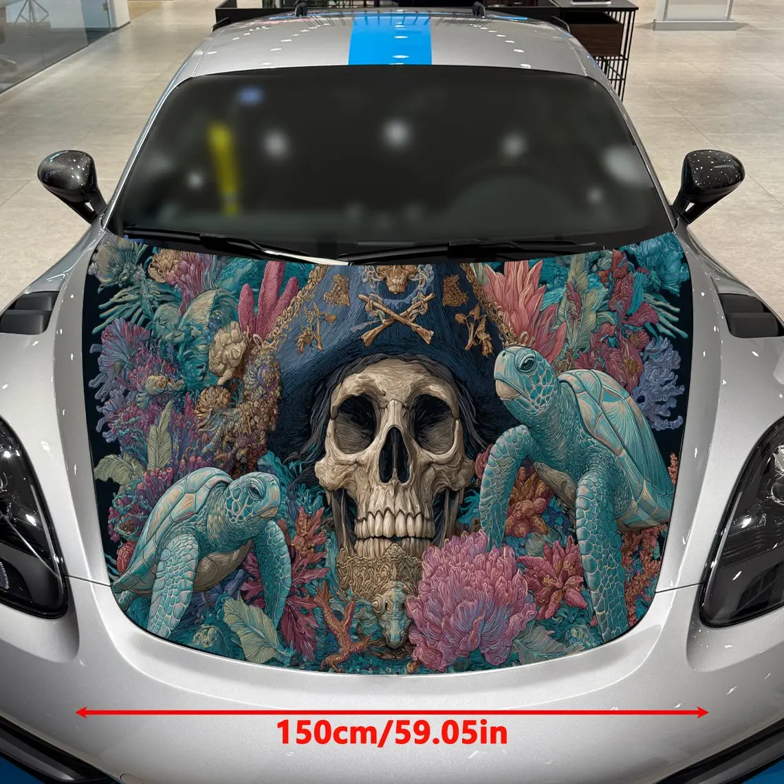 Artistic Pirate Skull Turtle Car Hood Wrap, Car Hood Decal, Car Exterior Accessory, Waterproof and Self-adhesive Auto Cover Stic
