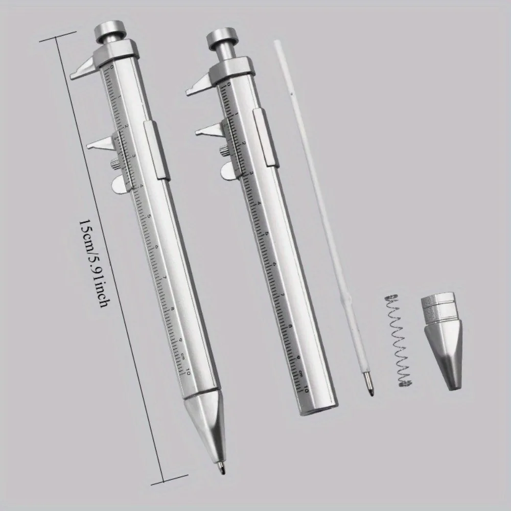 2-50Pcs Silver Caliper Pen with Scale Creative Office Promotional Gift Stationery Tool Ballpoint Ruler Writing Instrument
