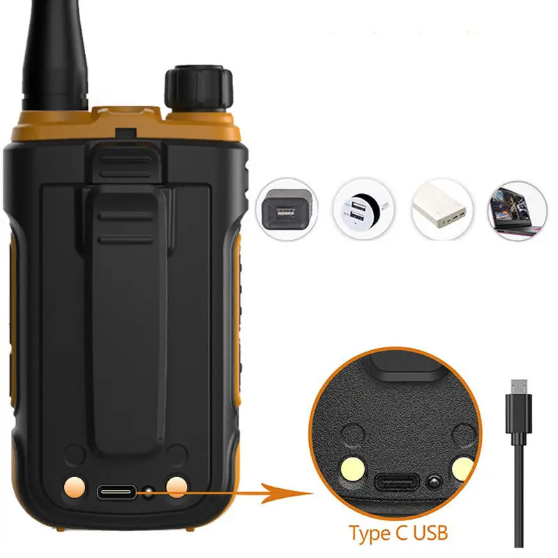 2PcsBaofeng UV12 Mini Portable Walkie Talkie HAM Radio FRS VHF UHF with LED Flashlight Keyboard LCD Screen Waterproof USB C Port