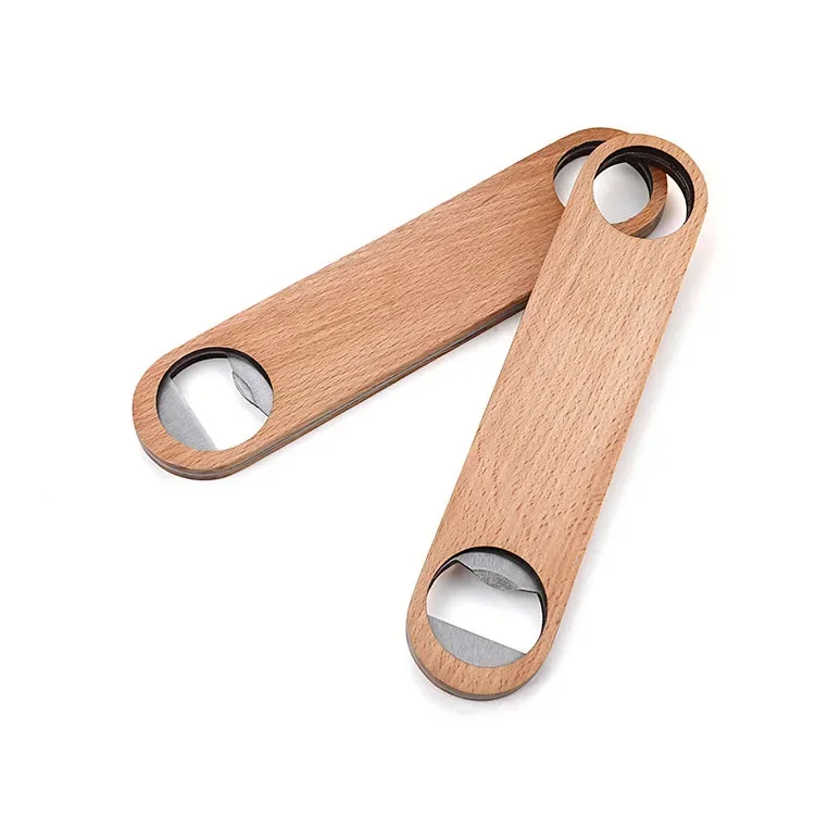 15Pcs Hotel Flat Board Speed Bottle Opener Home Beer Cap Wooden Cover Stainless Steel