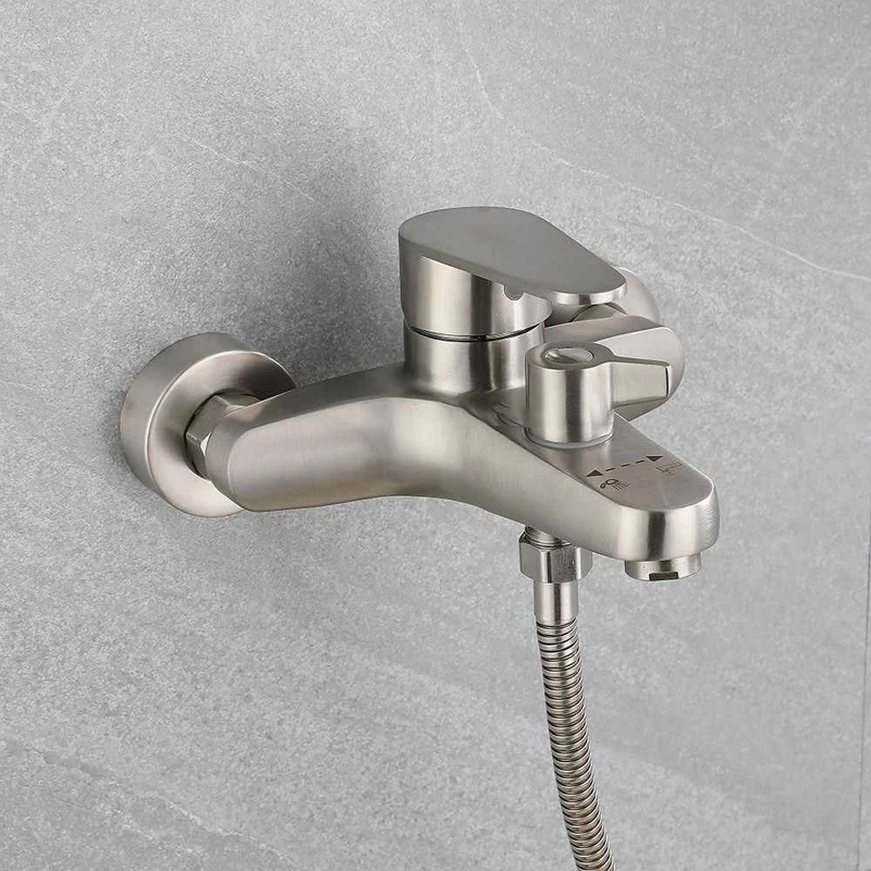 Wall Mounted Shower Faucet Dual Spout Bathroom Mixing Valve Triple Cold and Hot Water Tap Multifunctional Household Accessories