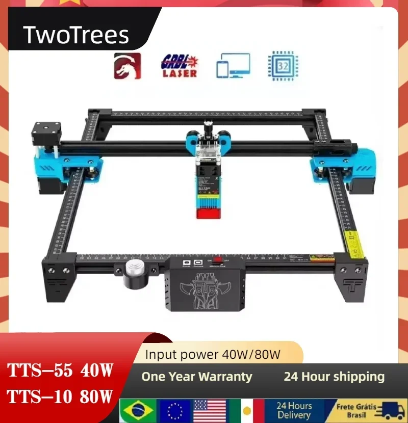 TwoTrees Laser Engraving Machine CNC TTS-55/TTS-10 40W/80W Metal Router Woodworking Acrylic MDF Cutting Machine Plastic Leather