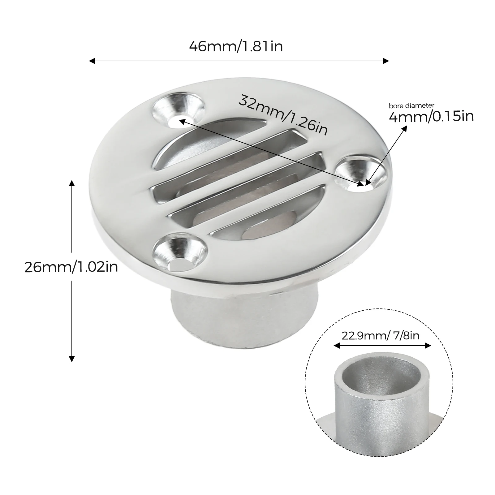 2 Stuks 22.9Mm/7/8 Inch 316 Roestvrij Staal Mariene Drainage Multifunctionele Boot Drainage Roestbestendig Vloerdek Afvoer Voor Bootjacht