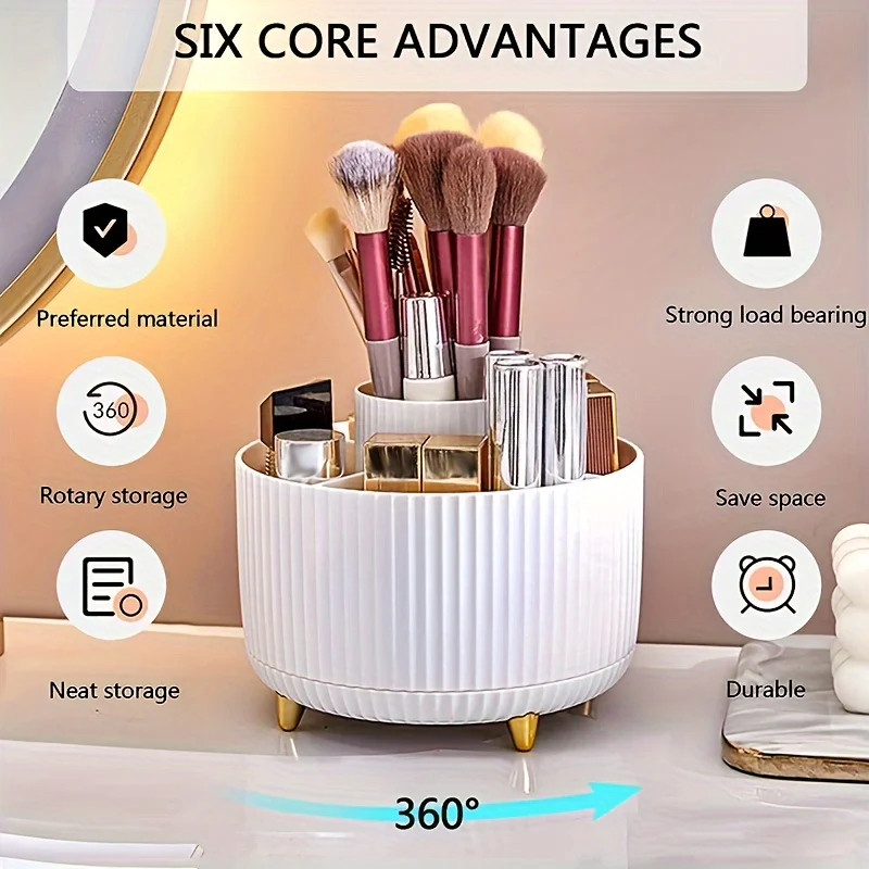 A Desktop Pen Holder Pencil Holder 5 Slots 360° Rotating Desktop Organization Stand Office School Pen Holder Jar Xmas