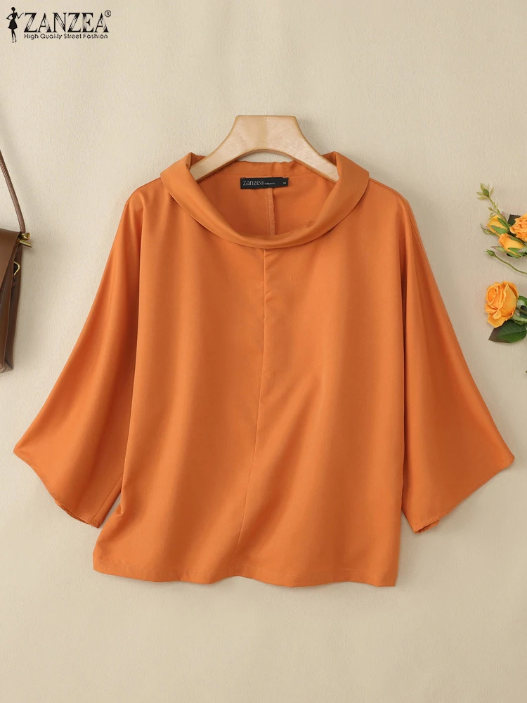 ZANZEA สตรีแฟชั่นเสื้อหลวม 2025 ฤดูร้อนคอ 3/4 แขน Blusas Mujer วันสวมใส่สบายๆเสื้อสีทึบ Streetwear