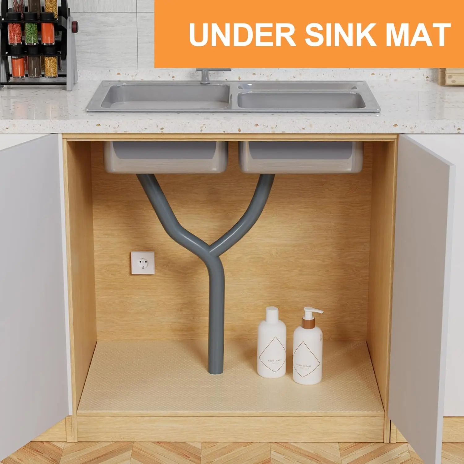 

Large Shelf Liner For Cabinet 24-Inch: Khaki Non-Adhesive Kitchen Cabinets Liners - Waterproof Under Sink Mat - Easy To Cut