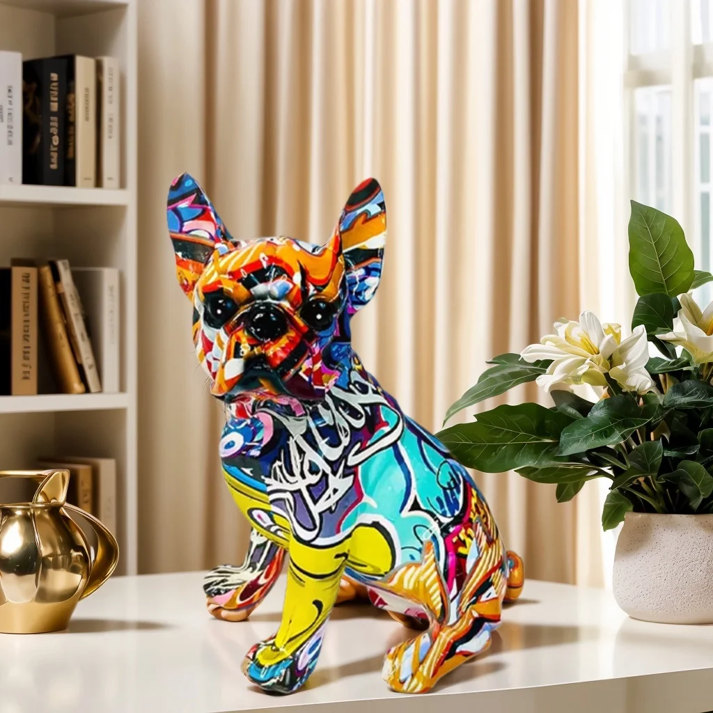 1pc Graffiti Bulldog Statue, Animal Dog Art Home Decor, Suitable for Living Room Bedroom Bookshelf Desktop Statue.