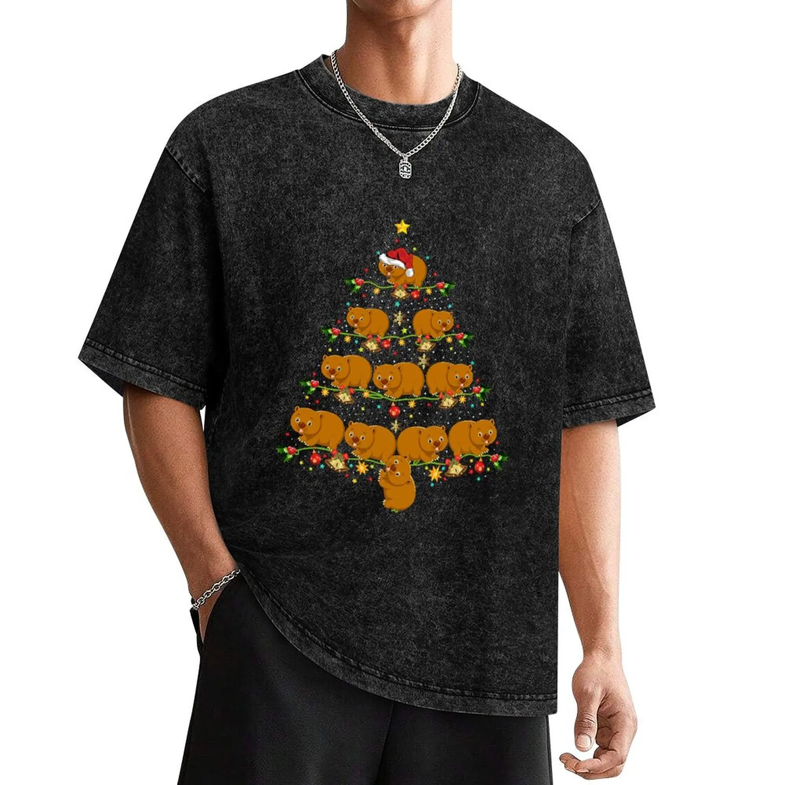 Wombat Xmas Tree Santa Hat Wombat T-Shirt graphic tee shirt plus sizes tees vintage t shirt men