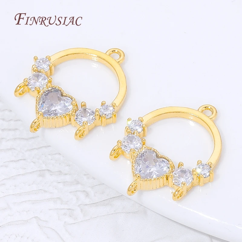 1/2/4Pcs 18K Gold Plated Brass CZ Heart Circle Multi-loop Connectors For DIY Earrings Necklace Jewelry Making Components