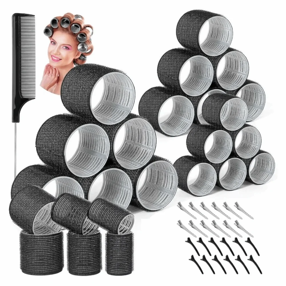 

50Pcs 4 Sizes Rollers Self-Grip Hair Rollers Set DIY Heatless Heatless Hair Curlers Hair Partition Clip Reusable