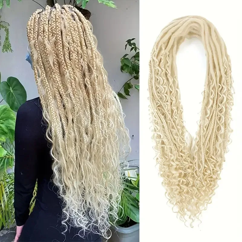 Synthetic Boho Box Braids 24in Double Ended Curly Tips 10PCS Three Strands Dreadlock Wig for Party Cosplay Daily Use