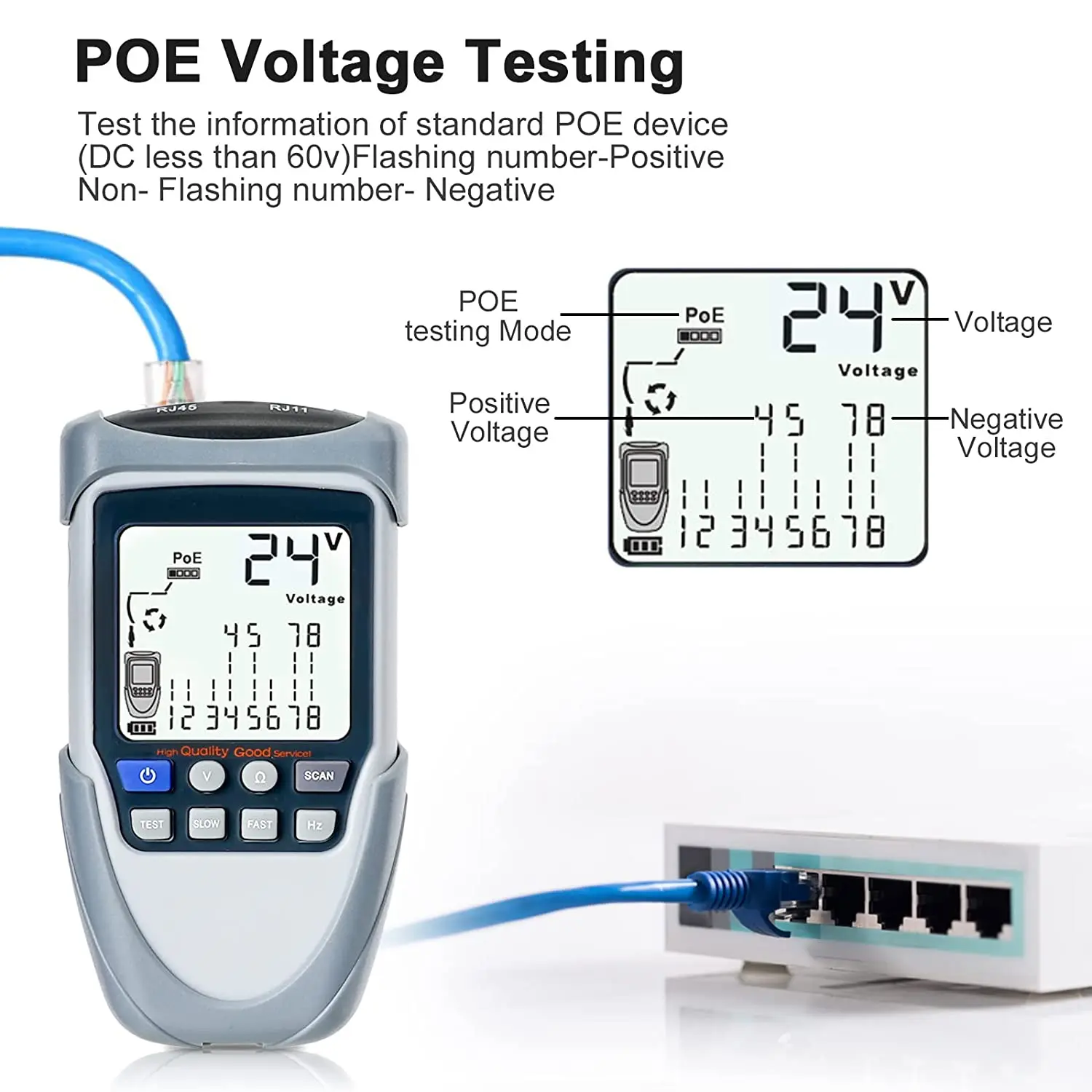 TOOLTOP Network Cable Tester Wire Tracker PoE Test Digitalized Cable Tracing Breakpoint Ethernet Cable Checking Line Finder