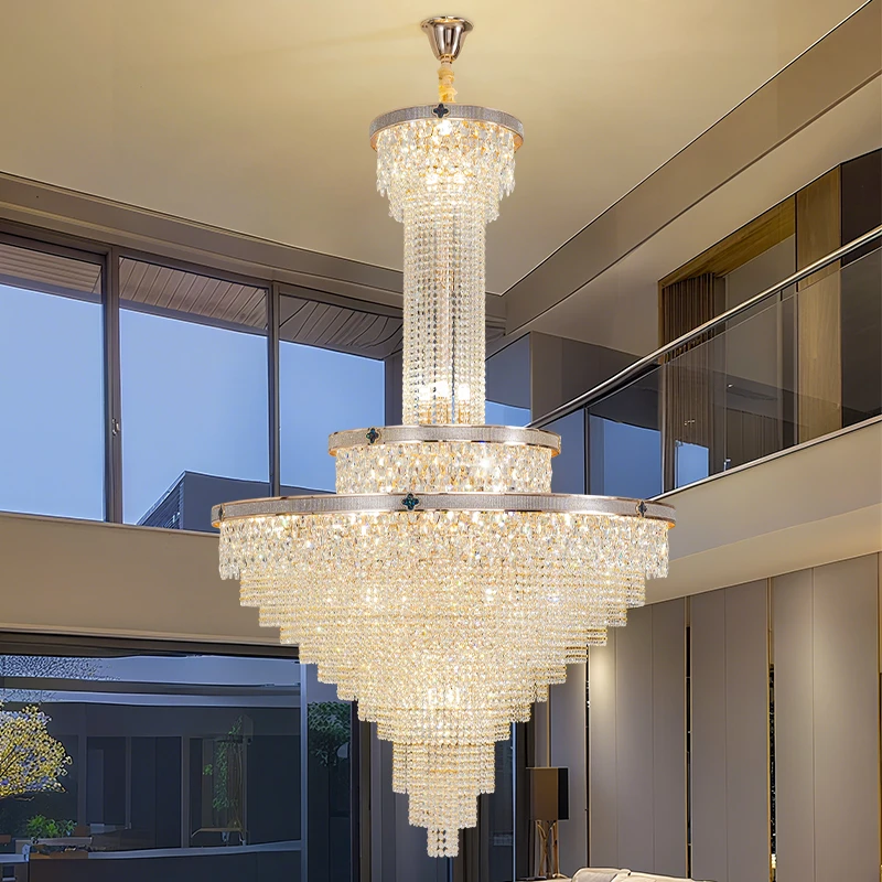 Italian Style Minimalist Atmospheric Duplex Crystal Long Chandelier Spiral Staircase Jumping Villa Chandelier Light Luxury 2026