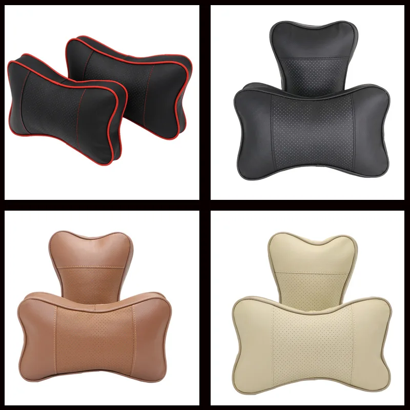 

Car Neck Pillows Both Side Pu Leather Pack Headrest For Head Pain Relief Filled Fiber Universal Car Pillow