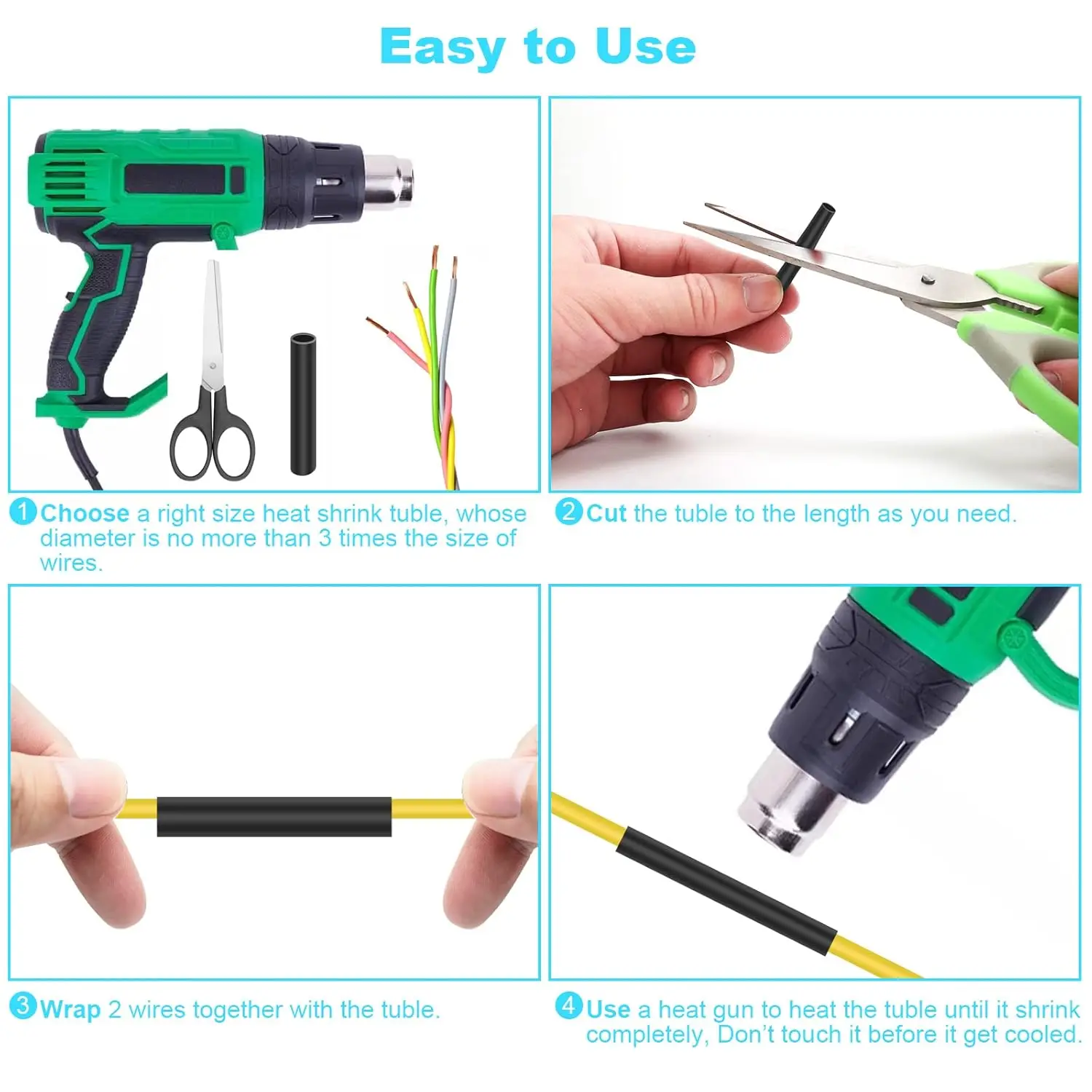 접착제가 늘어선 400개 와이어 열수축 튜브 키트, 와이어용 산업용 열수축 튜브, 3:1 해양 등급 열수축