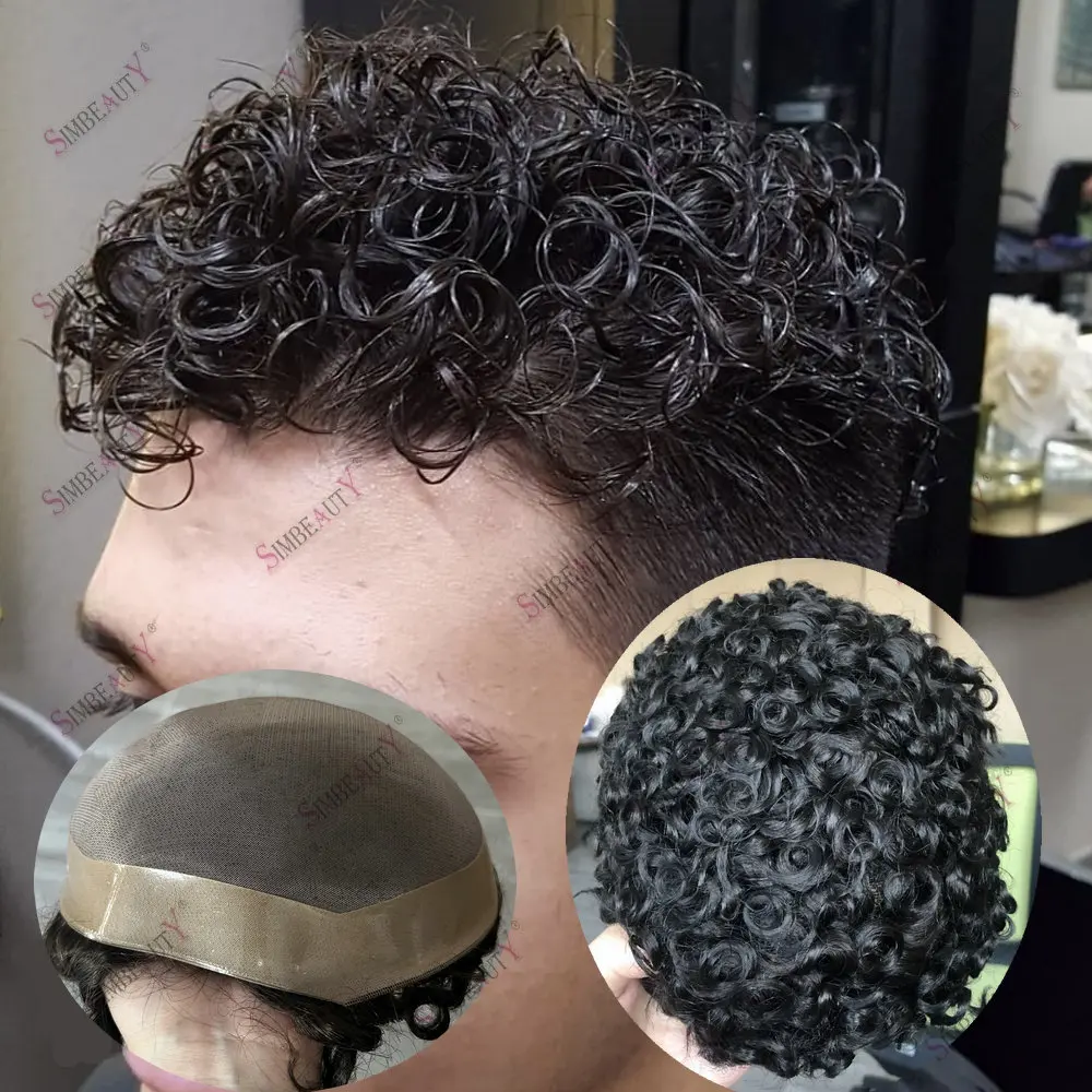 18mm Curly Men's Capillary Prosthesis Super Durable Mono NPU Base Toupee 100% Human Hair Wig Cheap System Hairpieces for Men