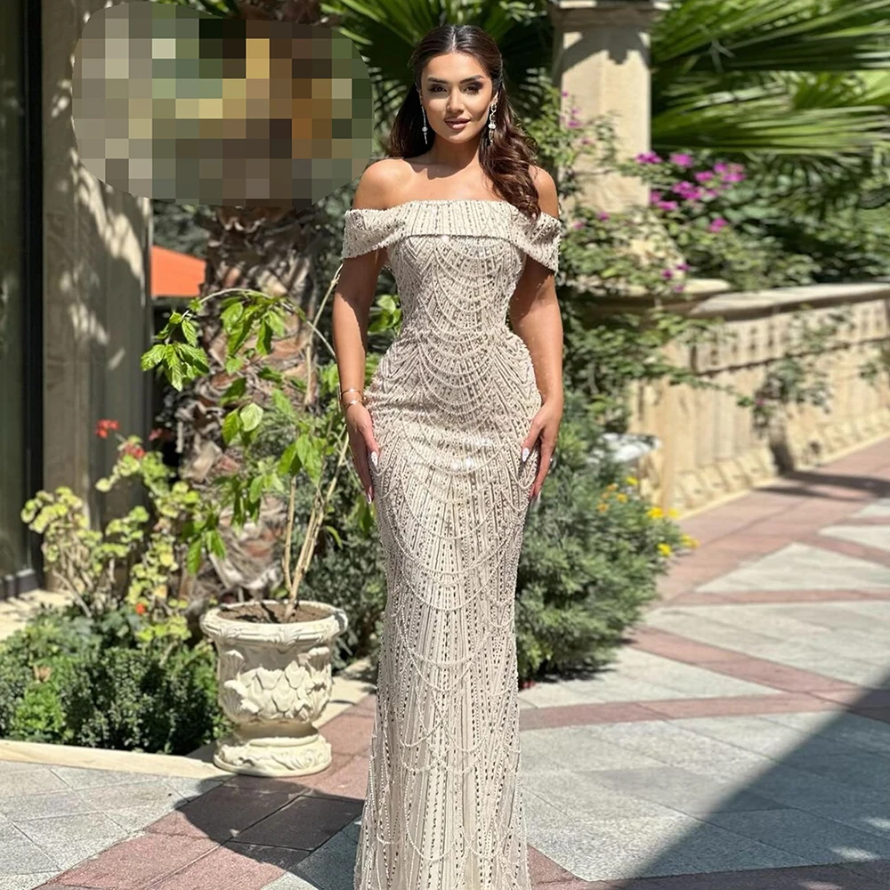 Elegant Mermaid Pearls Evening Dress for Women 2024 Off the Shoulder Lace Up Long Formal Prom Wedding Party Gowns Customized