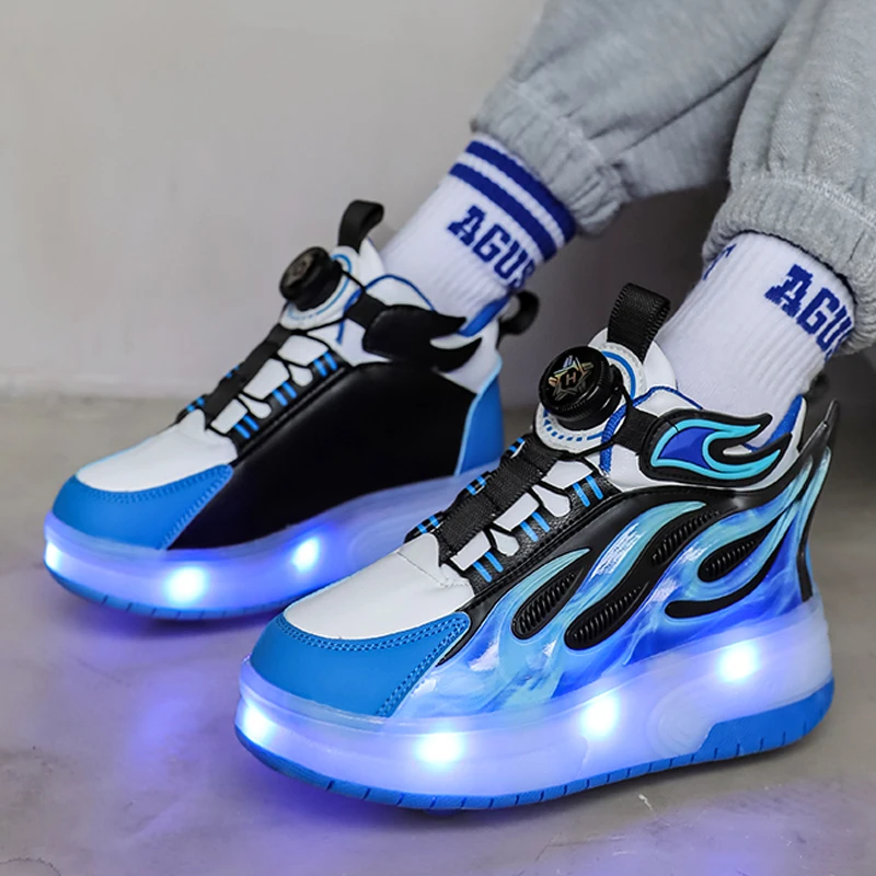 Roller Skate Kids Sneakers 4 Wheels USB Charge Illuminated Shoes Outdoor Sports Roller Shoes Boy Girl Casual Luminous Board Shoe