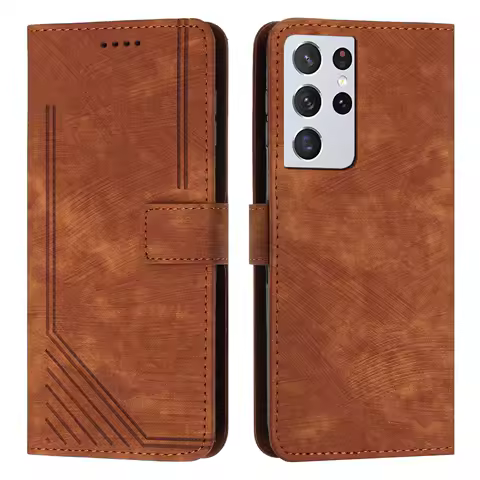 For Samsung Galaxy S21 Ultra phone case skin feel line terms silicone clamshell leather case