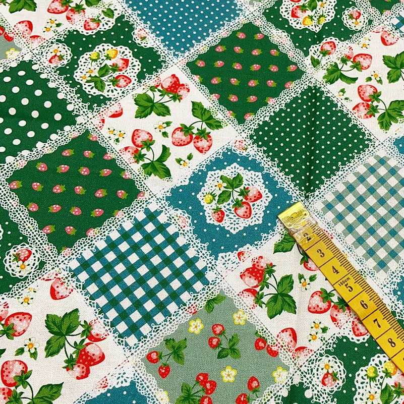 Plaid Strawberry Floral Rose Cotton Fabric for Sewing Clothes DIY Handmade by Half Meter