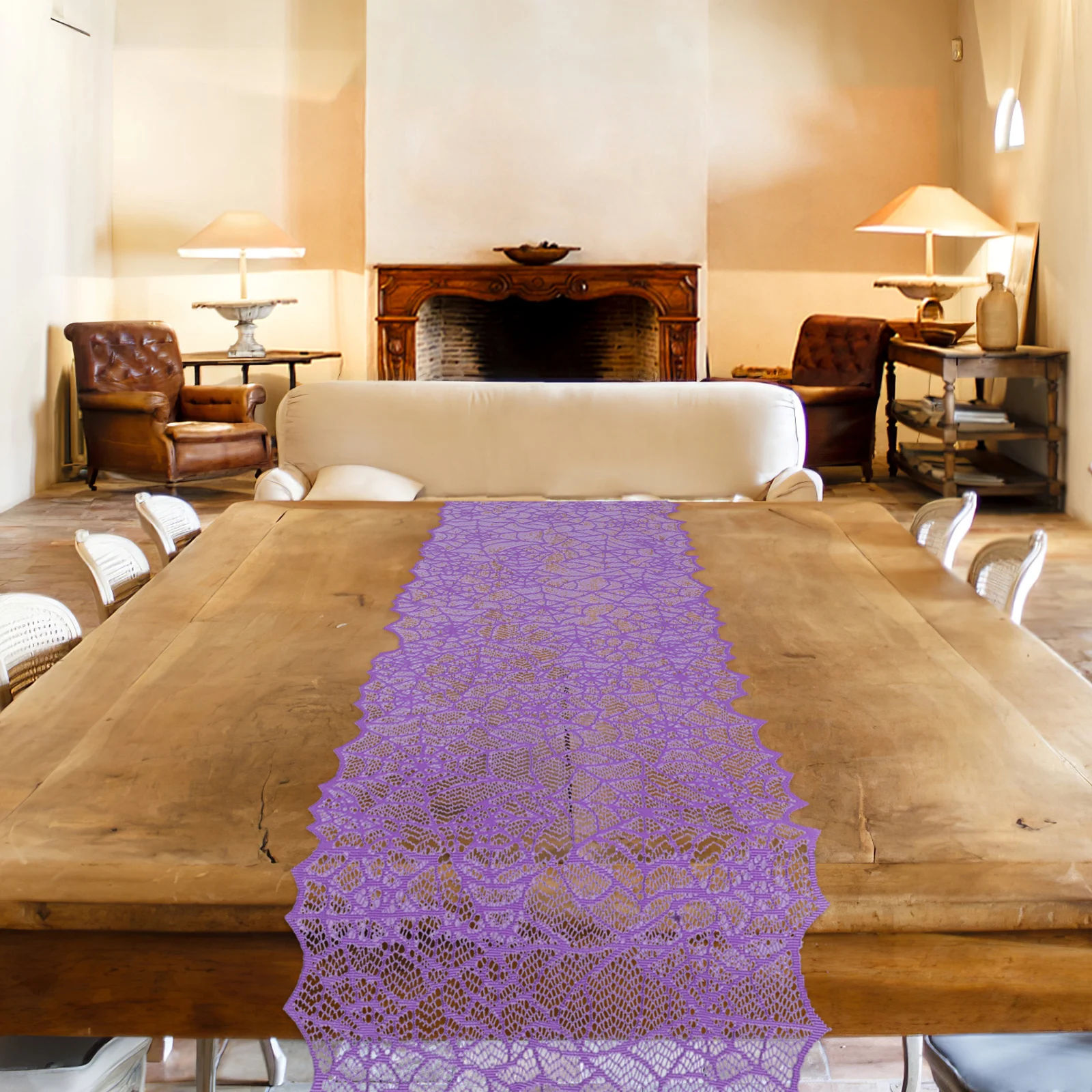 

Spider Web Table Flag Halloween Lace Runner Fireplace Cloth Purple Large Irregular Shape Buffet Table Cover Candy Display