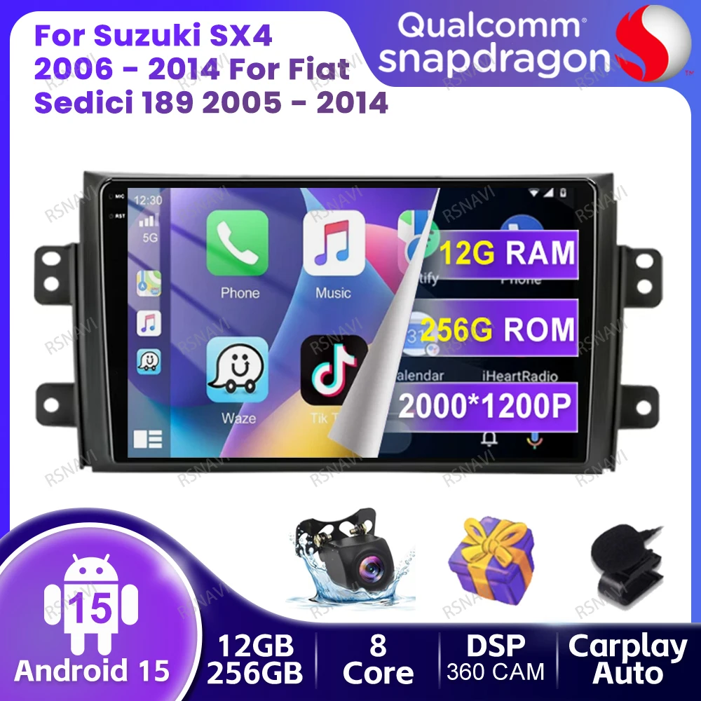 Car Radio Android 15 For Suzuki SX4 2006 - 2014 For Fiat Sedici 189 2005 - 2014 DSP Wireless Carplay Auto QLED GPS Stereo BT DVD