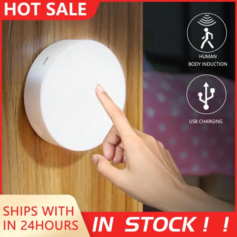 1Pcs Motion Sensor LED Night Light USB Rechargeable Wall-Mounted Bedroom Stairs Cabinet Wardrobe Body Induction Lamps