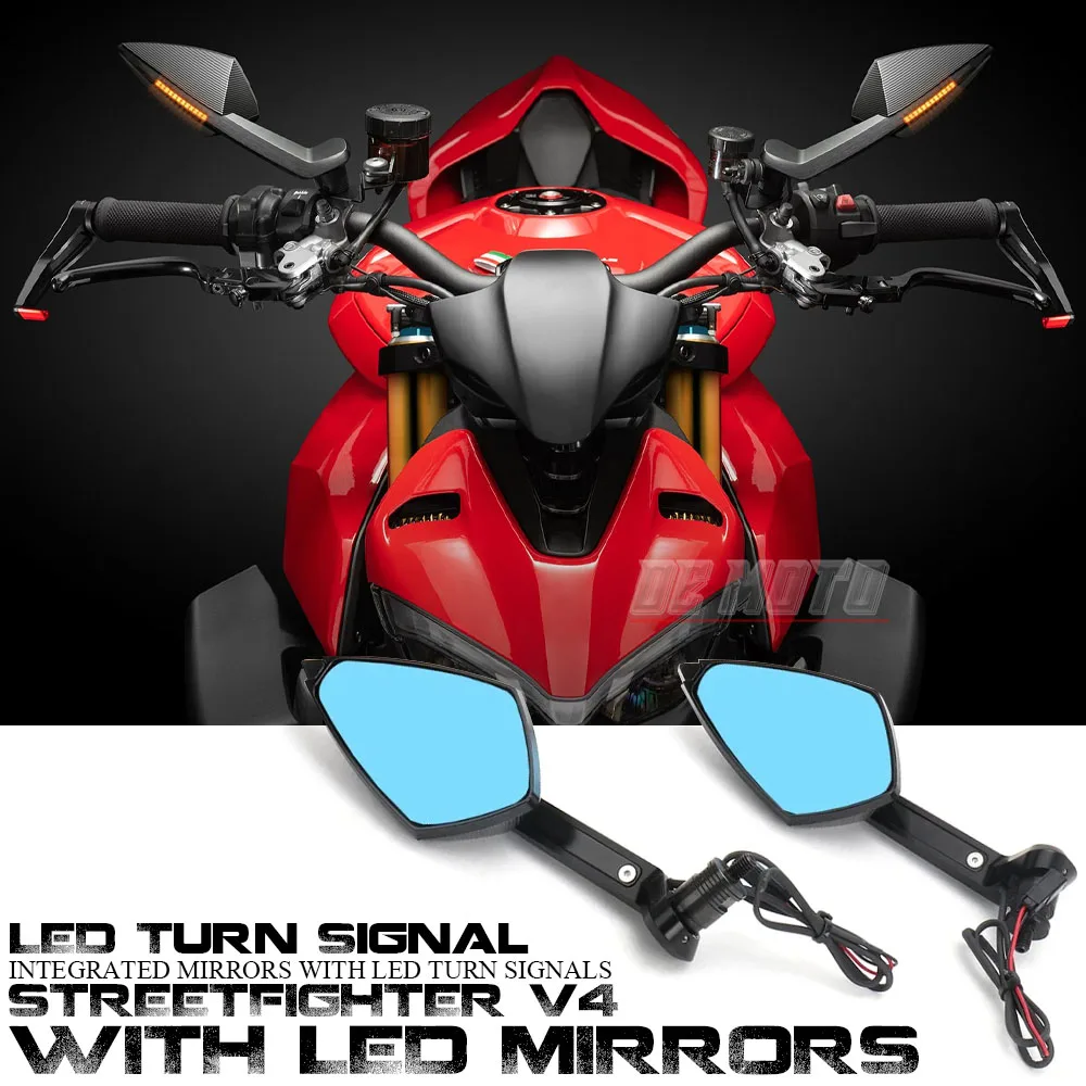 

CNC Motorcycle Streetfighter V4 Integrated Turn Signal Mirrors Rearview Mirror With LED Light For DUCATI STREETFIGHTER V4
