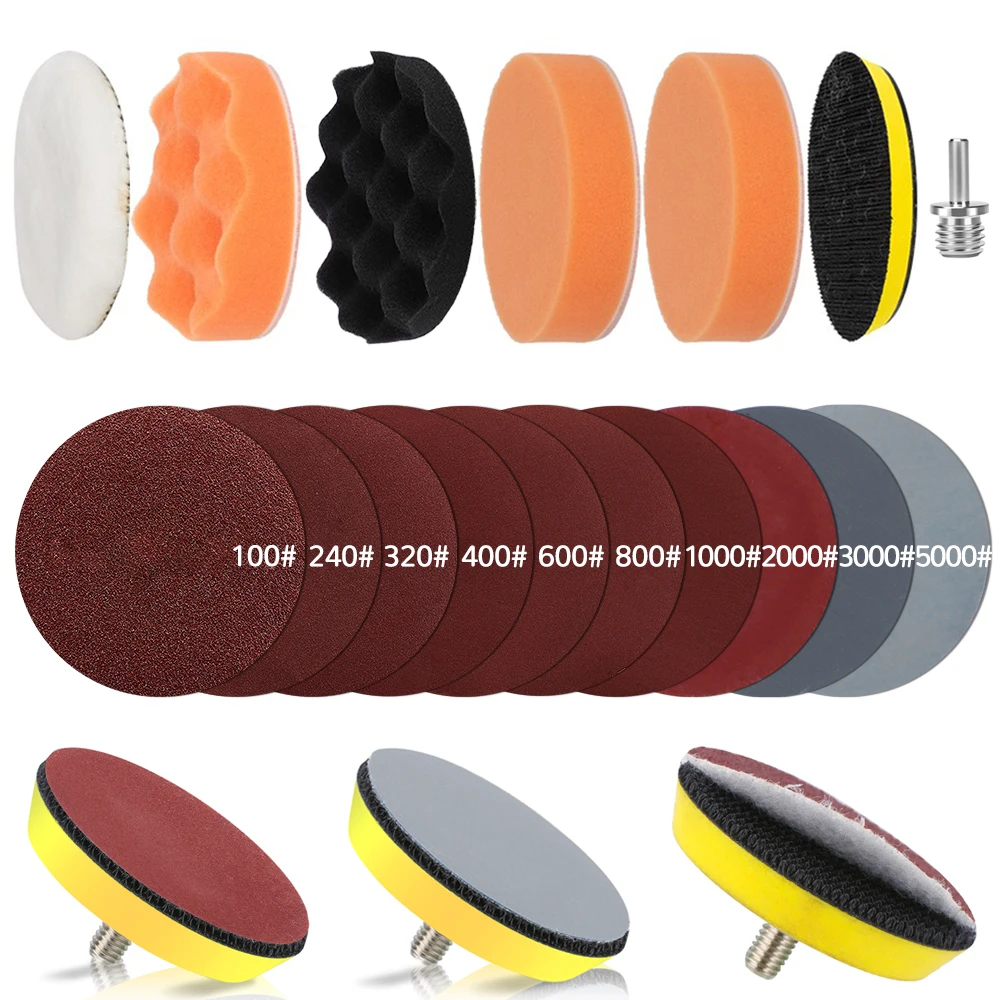 Car Headlight Restoration Polishing Disc Kit 3inch Sandpaper Sanding Buffing Backing Plate Waxing Sponge Pads For Auto Detailing