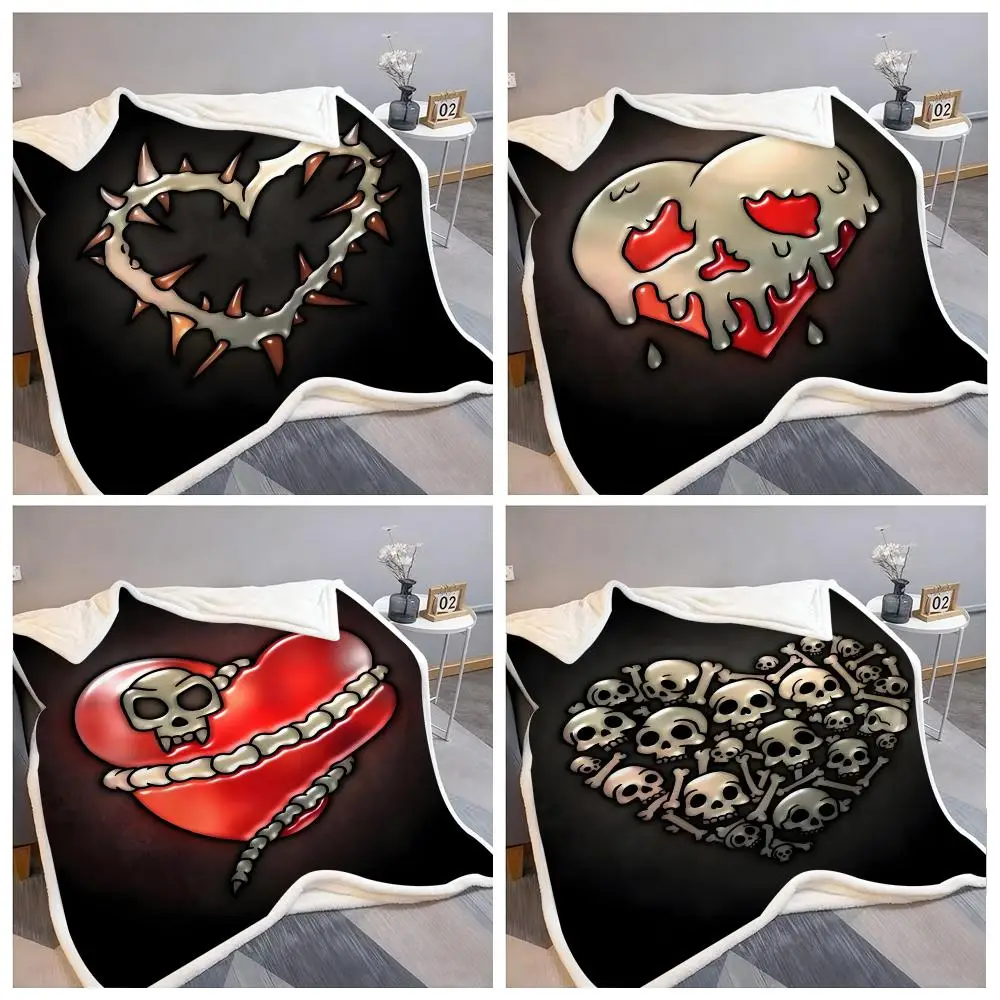 Gothic Heart Throw Lightweight Soft Flannel Throw Blanket Summer Cooling AC Nap Blanket for Sofa Couch Bed Travel