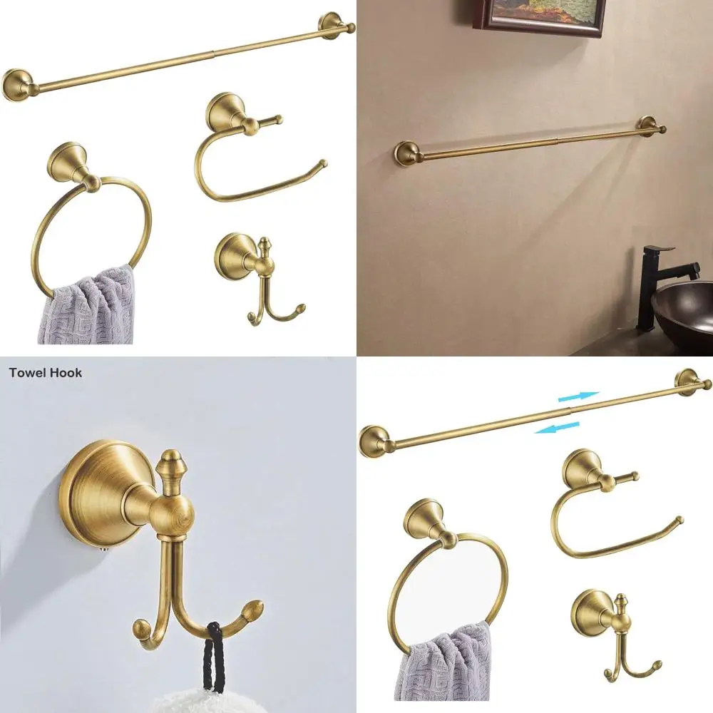 

Винтажный настенный набор аксессуаров для ванной комнаты из матовой латуни с регулируемой вешалкой для полотенец