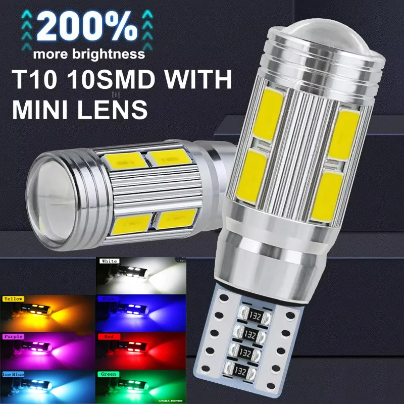 

2PCS Automotive LED Indicator Light T10 High Brightness Small Bulb Reading Light Small Plug-in Bulb 7 Colors Auto Parts