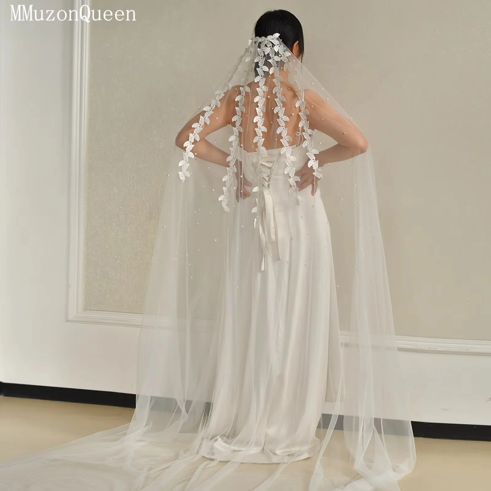 

Свадебная фата TOPQUEEN M02 с кружевом и 3D цветами, жемчугом, драпировкой, длиной до пола, свадебные аксессуары, с возможностью индивидуального заказа