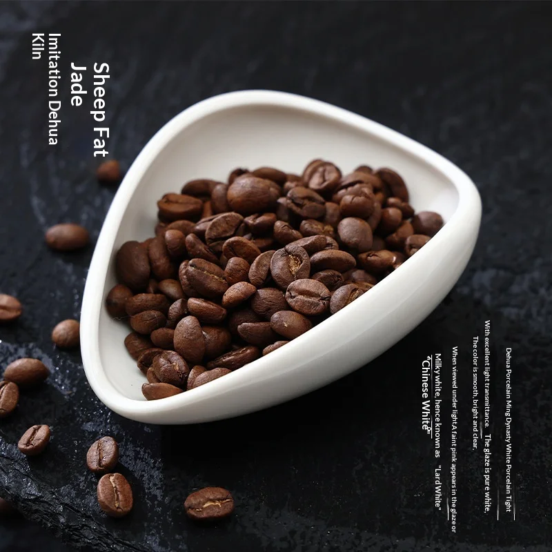 Ceramic Coffee Bean Dosing Tray Sheep Fat Jade White 35 To 40G Anti Splash Weighing Dish Powder Receiving Cup For Home Barista