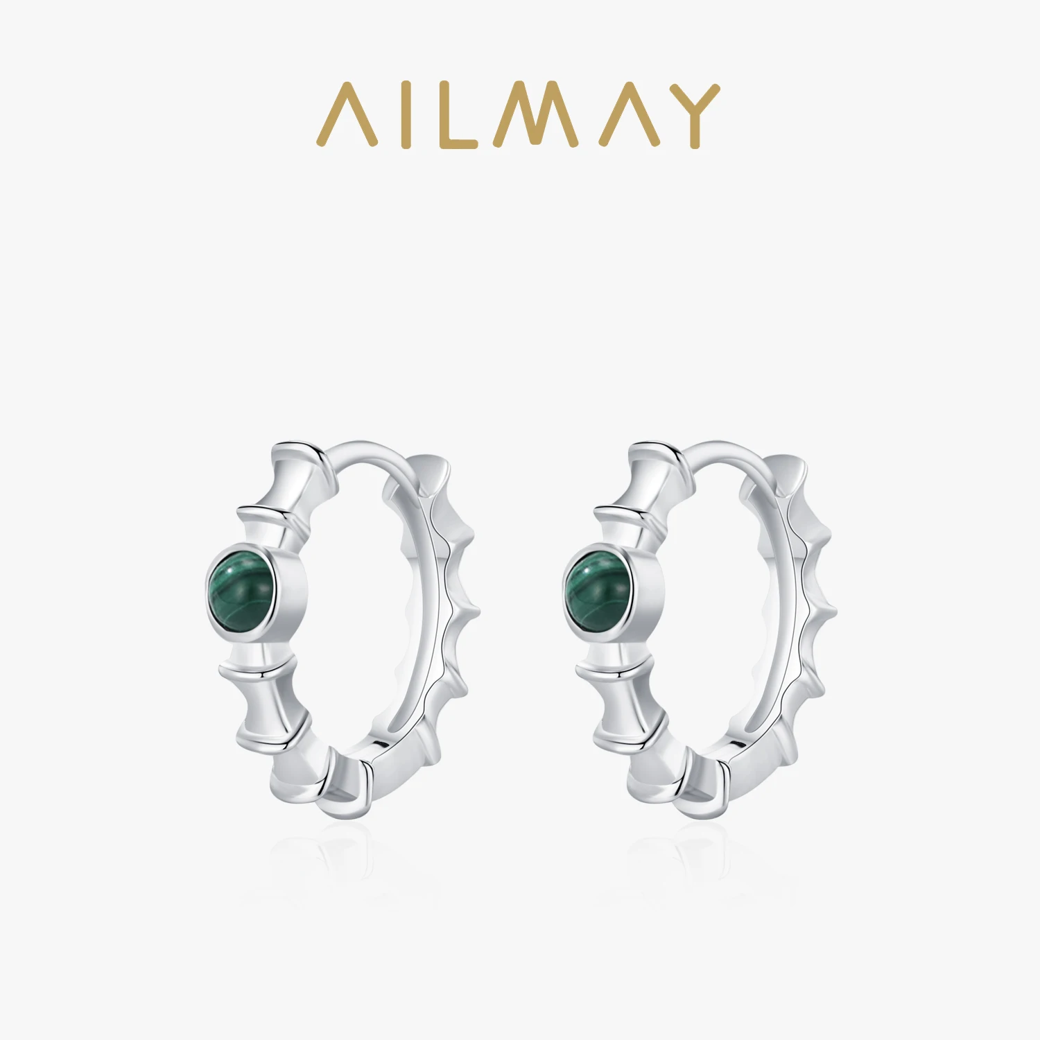 

Ailmay 925 Sterling Silver Green Malachite Stone Bamboo Shape Hoop Earring For Women Vintage Wedding Party Delicate Jewelry
