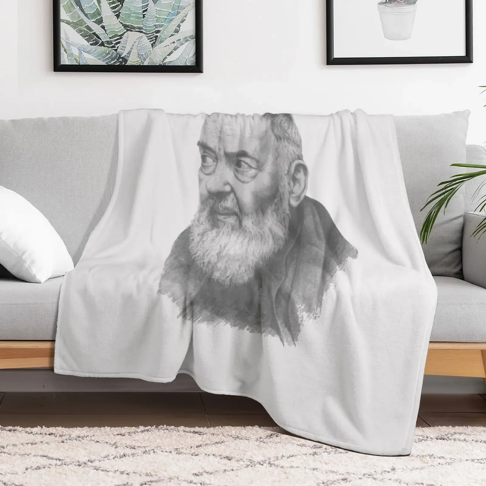 Saint Padre Pio Portrait Throw Blanket Long Lasting Soft Plush Blanket for Daily Use