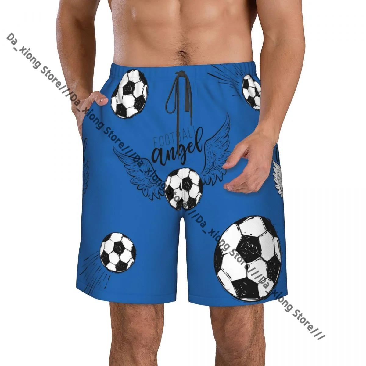 Men's Beach Short Swim Shorts Flying Football Soccer Ball With Angel Wings Pattern Surfing Sport Board Shorts Swimwear