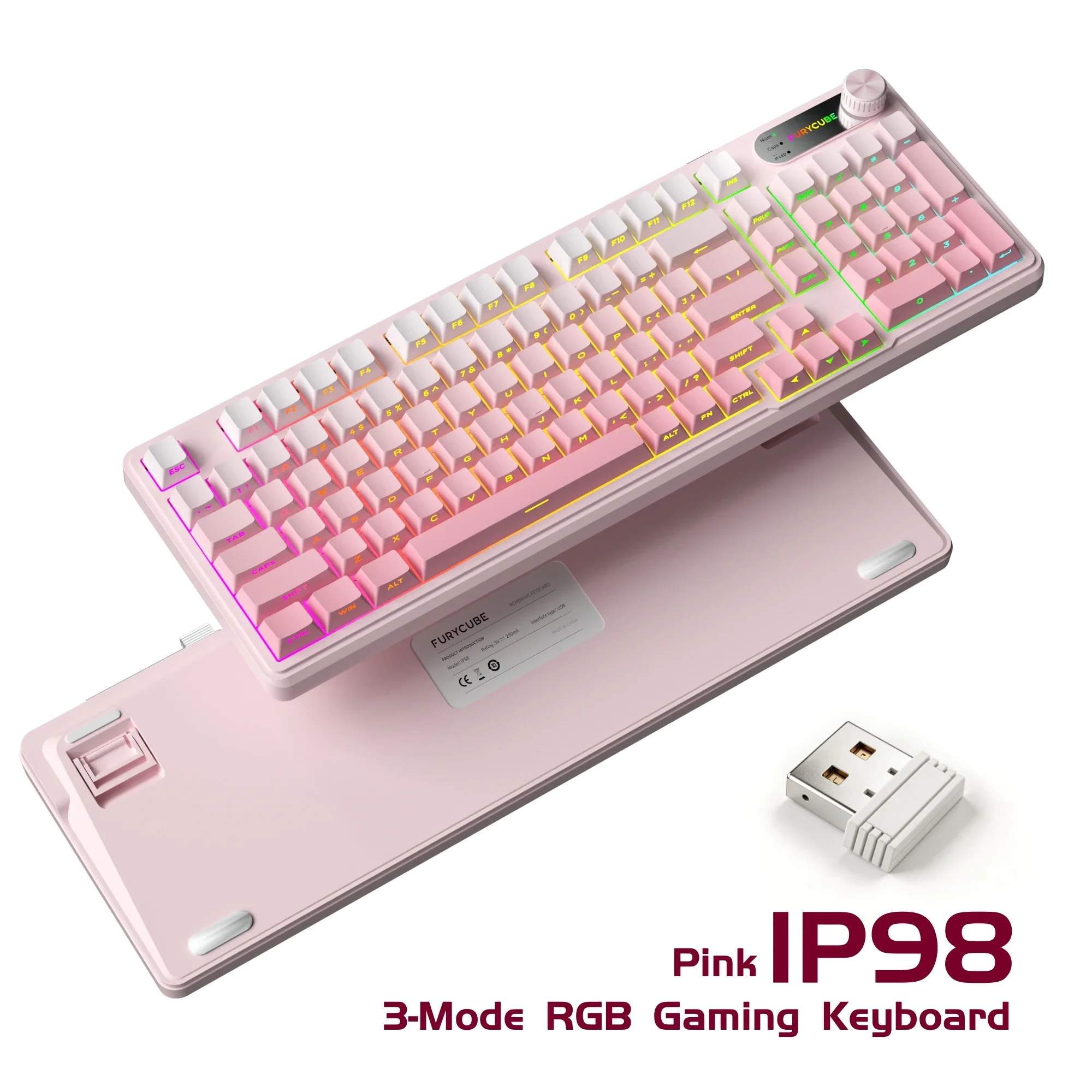 pink-white-gradient-aesthetic-wireless-keyboard-98-key-rgb-bluetooth-50-24g-usb-c-wired-triple-mode-4000mah-quiet