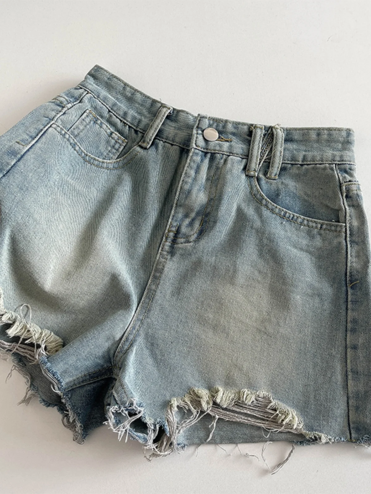 Summer Fashion Women Ripped Denim Shorts Trendy All-matched Wide Leg Raw Edge Hot Pants Casual Blue Female Shorts